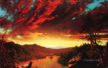 Crepúsculo en el paisaje salvaje Río Hudson Iglesia Frederic Edwin Pinturas al óleo